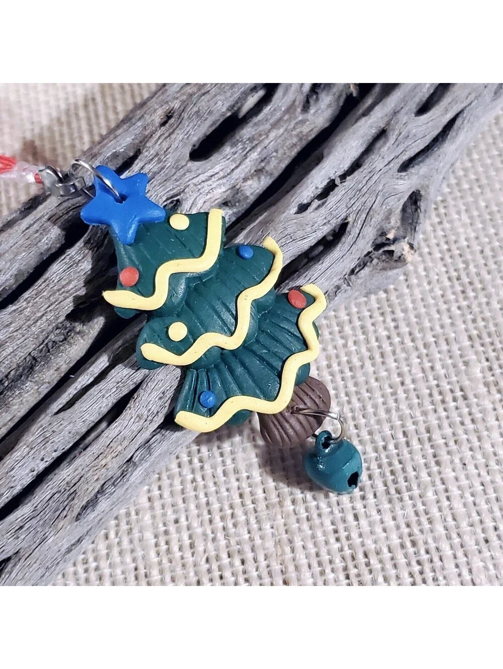 Handcrafted Fimo Clay Tree with Star Christmas Zipper Pull